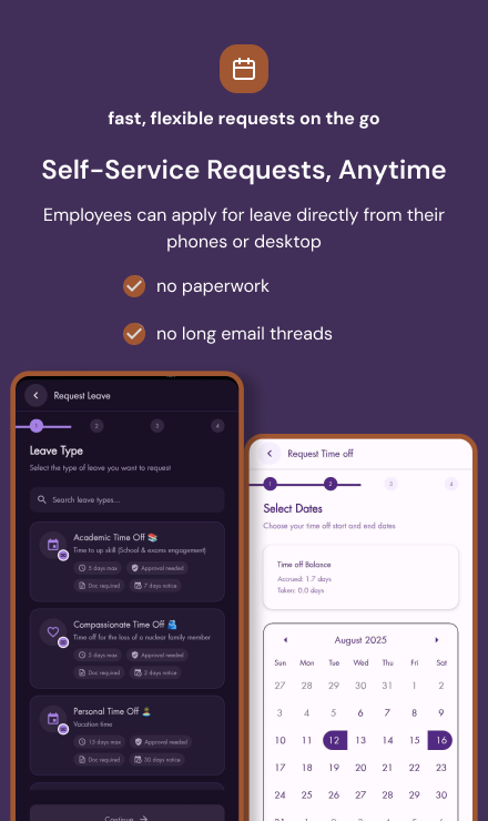 Self-Service Requests, Anytime mobile mockup